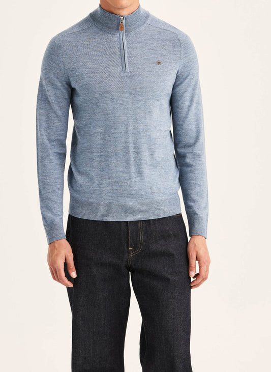 tröja morris merino john zip ull dragkedja sweater halfzip blue blå fri frakt stenungsund