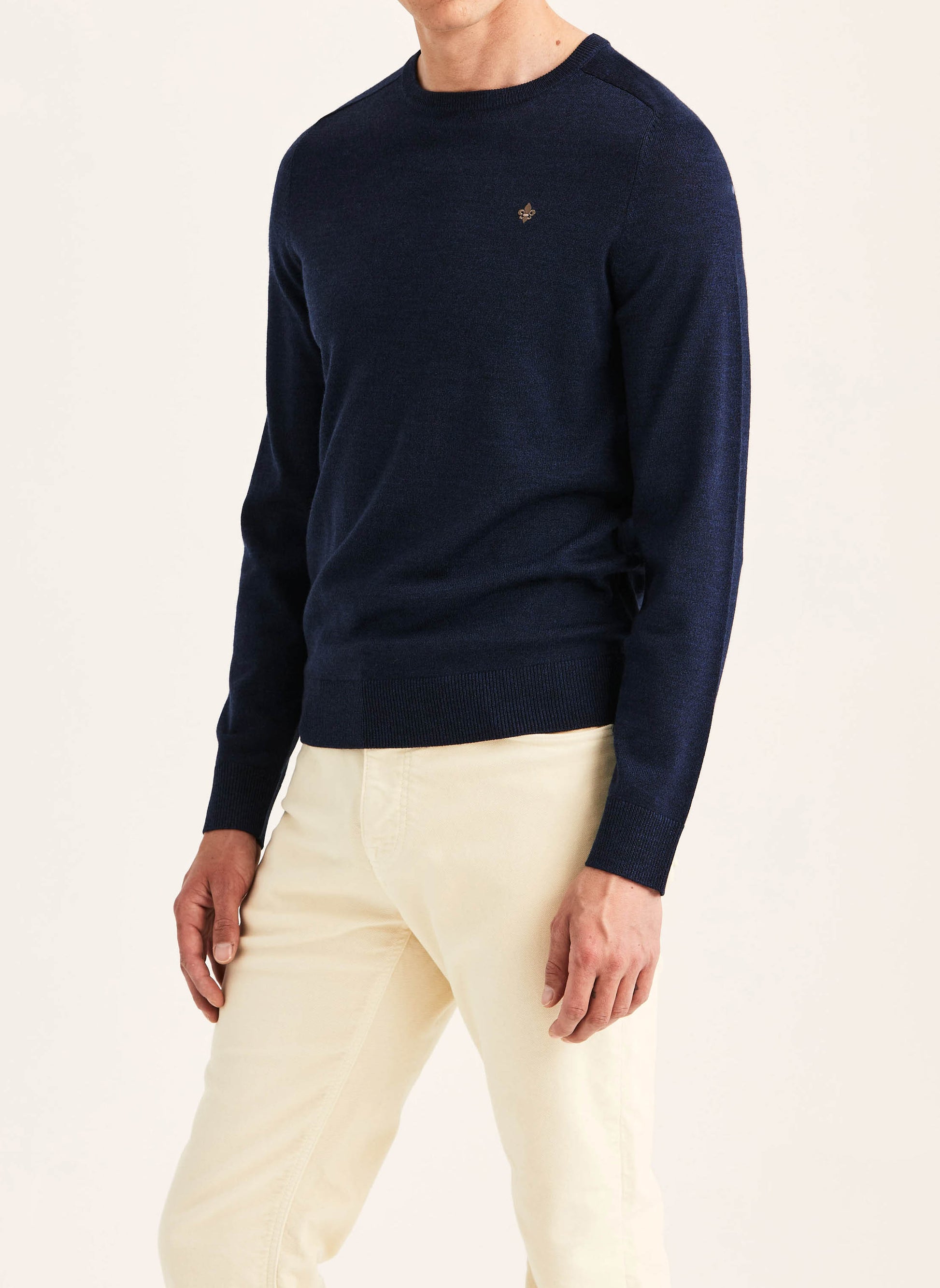 tröja morris merino oneck knit sweater ull blue navy blå fri frakt stenungsund