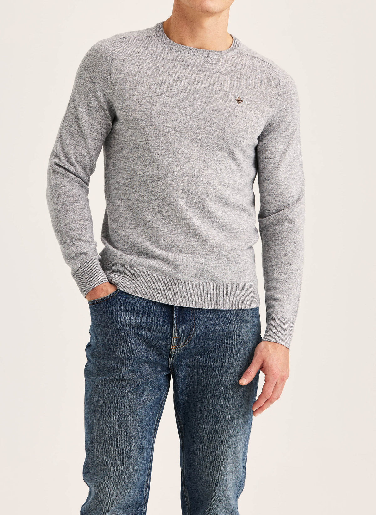 tröja morris merino oneck knit sweater ull grey grå fri frakt stenungsund