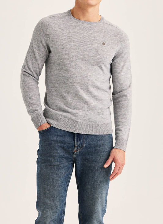 tröja morris merino oneck knit sweater ull grey grå fri frakt stenungsund