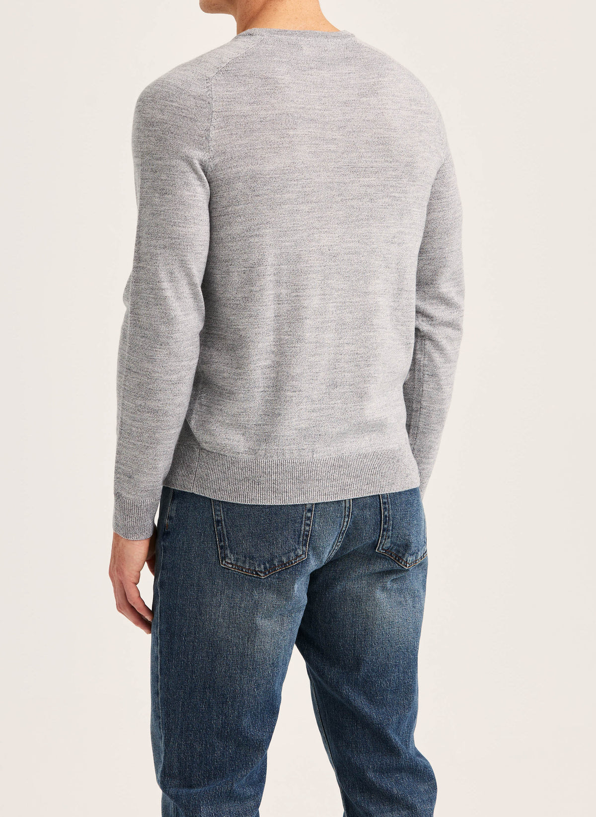 tröja morris merino oneck knit sweater ull grey grå fri frakt stenungsund