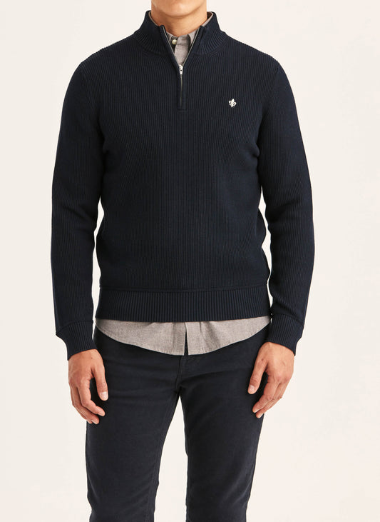 tröja knit morris colin half zip dragkedja krage stickad sweater old blue navy blå fri frakt stenungssund