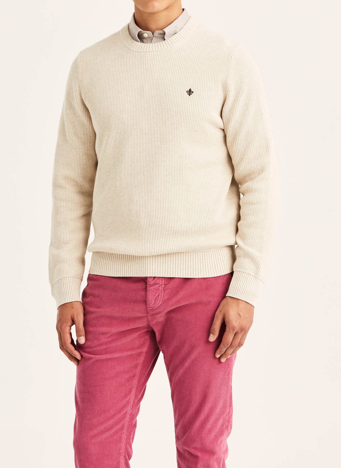 tröja knit morris colin oneck sweater stickad khaki sand beige fri frakt stenungsund