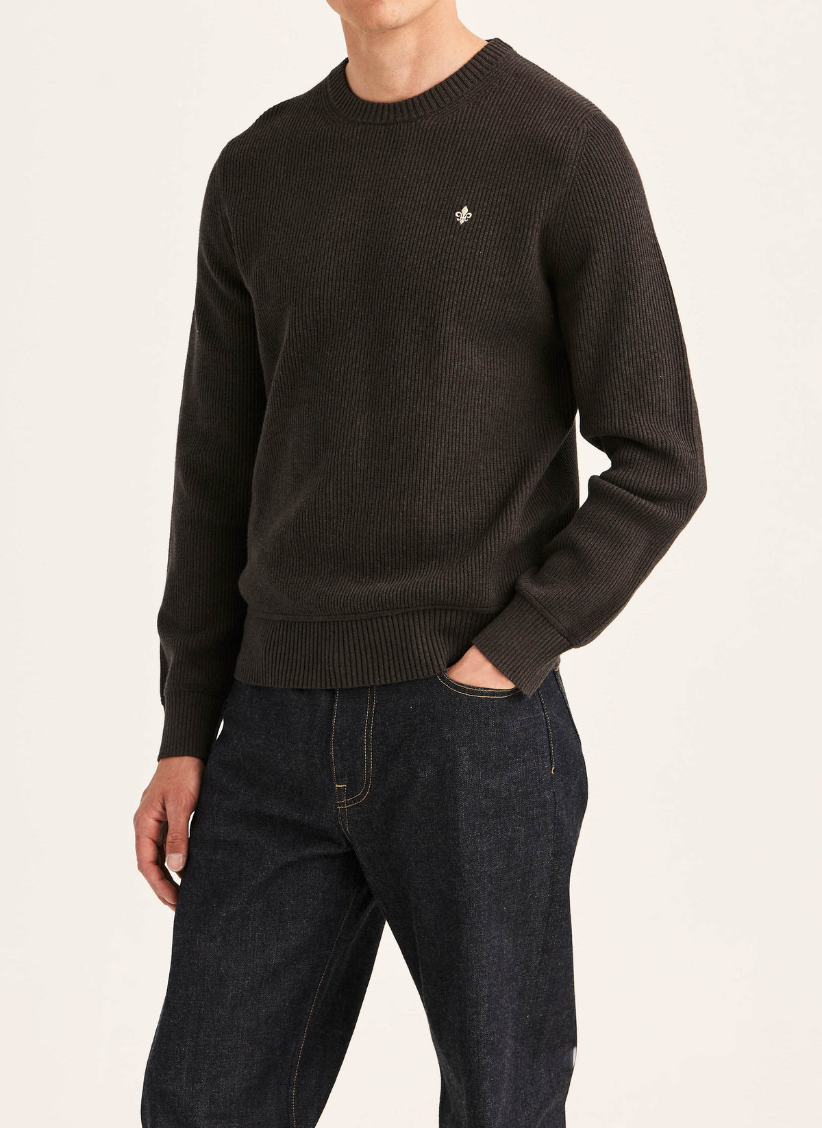 tröja knit morris colin oneck sweater stickad brun brown fri frakt stenungsund