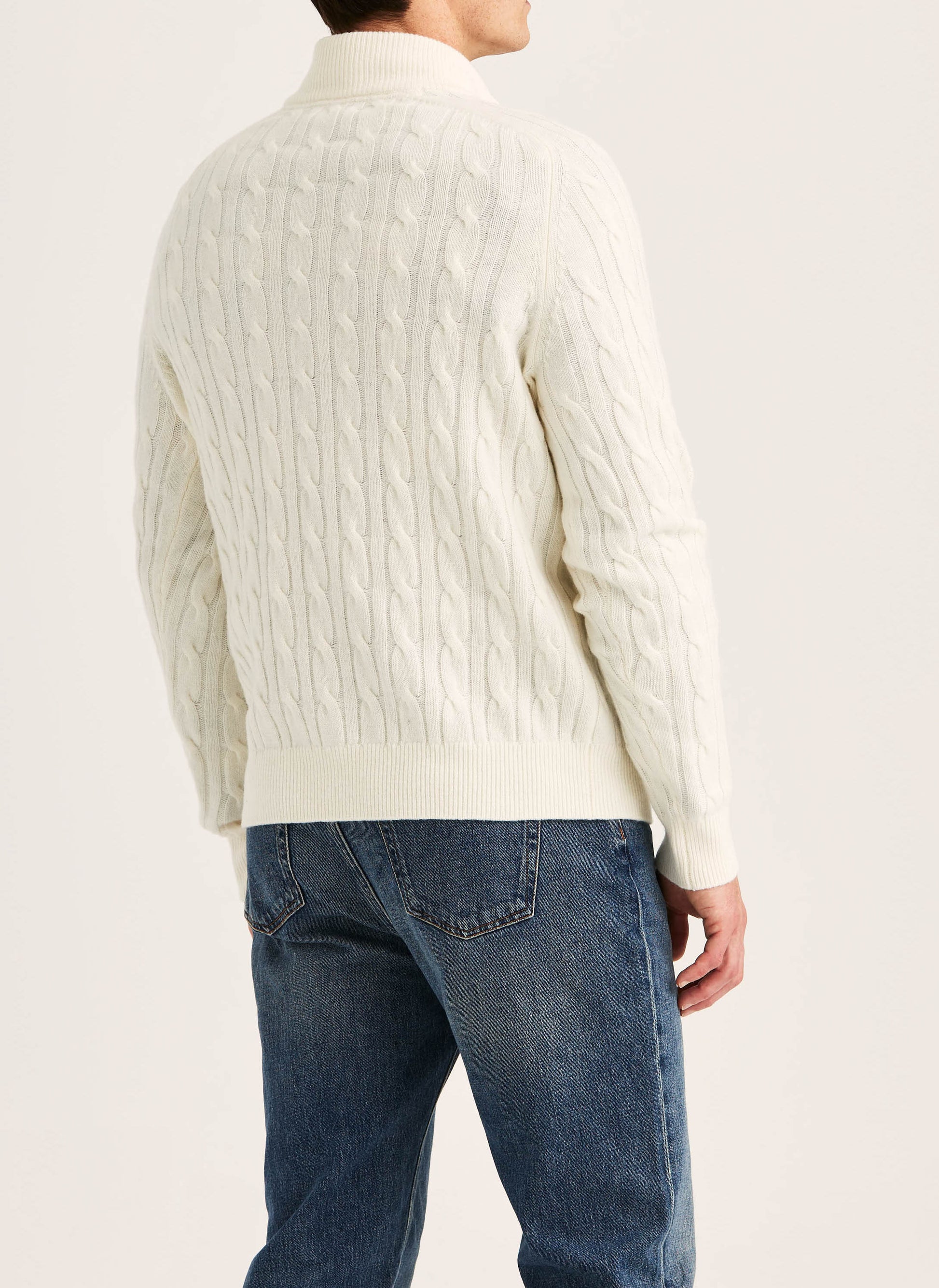 tröja knit sweater morris hertford cable half zip kabel stickad dragkedja krage off white vit fri frakt stenungsund