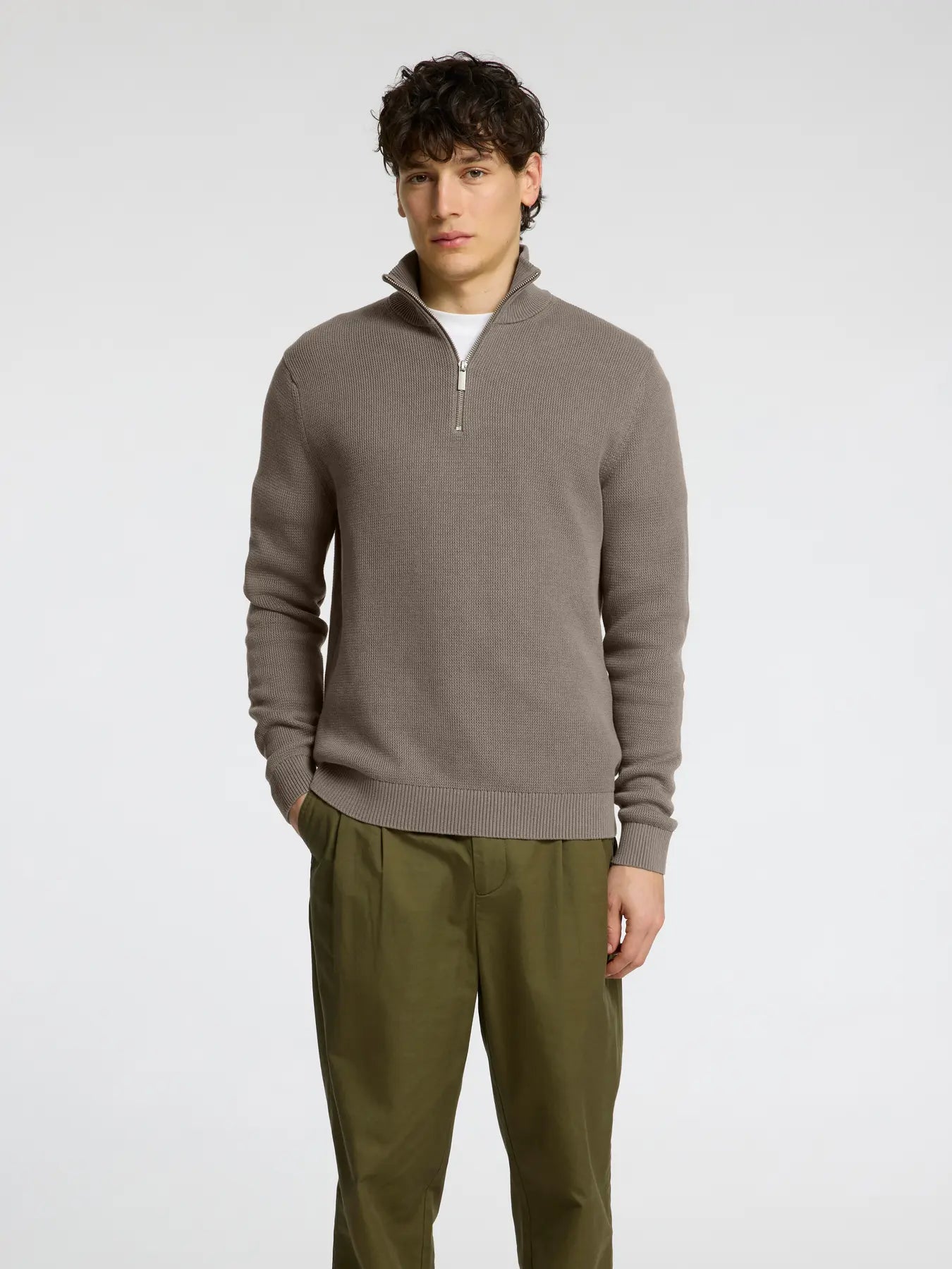 dane ls knit structure half zip selected homme tröja knitwear krage dragkedja bomull morel brown brun fri frakt stenungsund