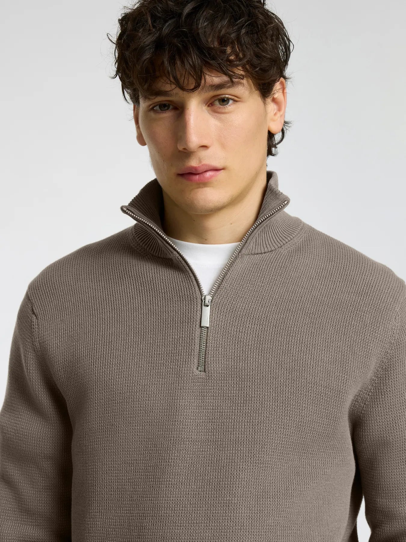 dane ls knit structure half zip selected homme tröja knitwear krage dragkedja bomull morel brown brun fri frakt stenungsund
