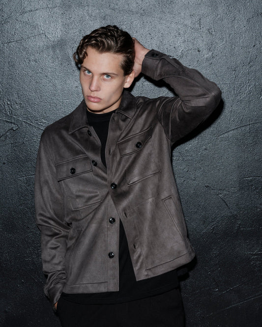 overshirt brand island denki overshirt överskjorta jacka mocka knappar dark grey grå fri frakt stenungsund