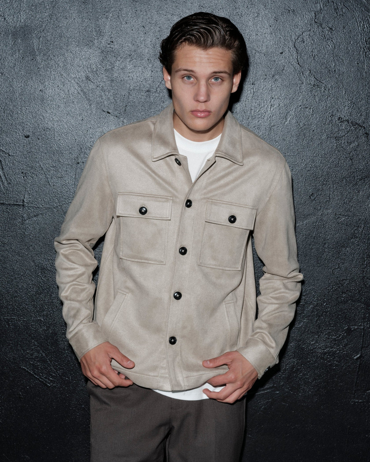 overshirt brand island denki overshirt överskjorta jacka mocka knappar stone sand beige fri frakt stenungsund