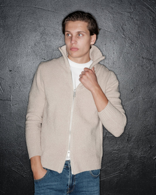 tröja knit marcello zip knit brand island cardigan dragkedja sweater light khaki beige sand fri frakt stenungsund