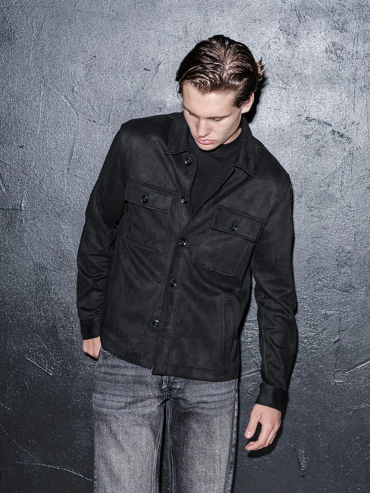 overshirt brand island denki overshirt överskjorta jacka mocka knappar black svart fri frakt stenungsund