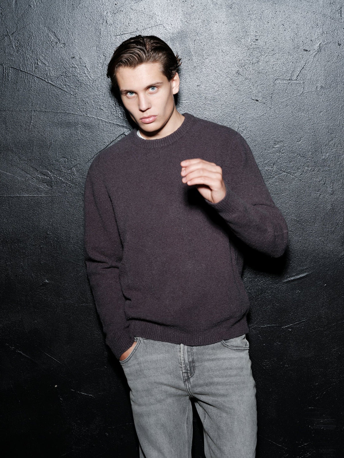 tröja brand island marcello crew neck knit sweater dark grey grå fri frakt stenungsund