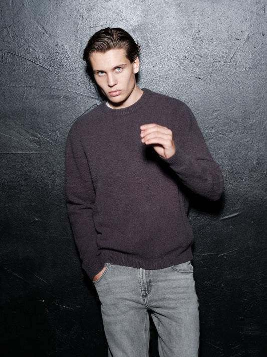tröja brand island marcello crew neck knit sweater dark grey grå fri frakt stenungsund