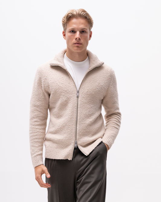tröja knit marcello zip knit brand island cardigan dragkedja sweater light khaki beige sand