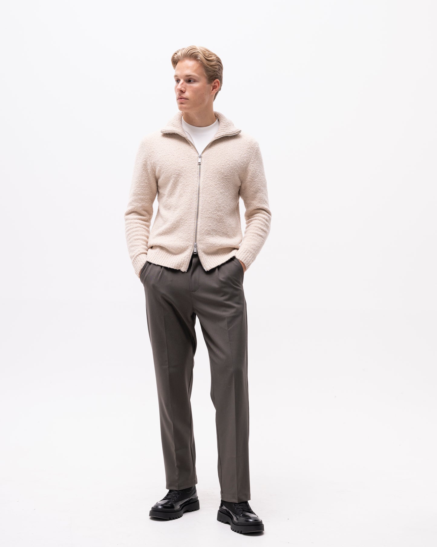 Marcello Zip Knit Light Khaki