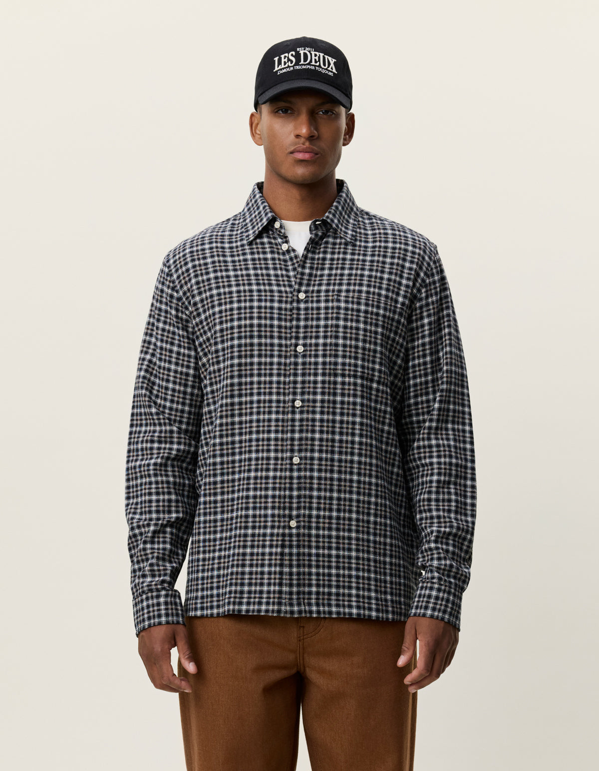 skjorta shirt les deux check seersucker shirt rutig randig black svart fri frakt stenungsund