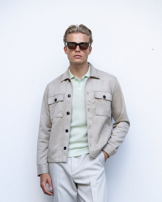 overshirt brand island denki overshirt överskjorta jacka mocka knappar stone sand beige