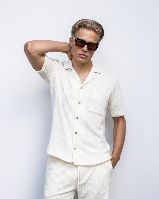 skjorta shirt barret shirt brand island sommar skjorta kort ärm kortärmad cuba krage resort krage offwhite vit frifrakt stenungsund