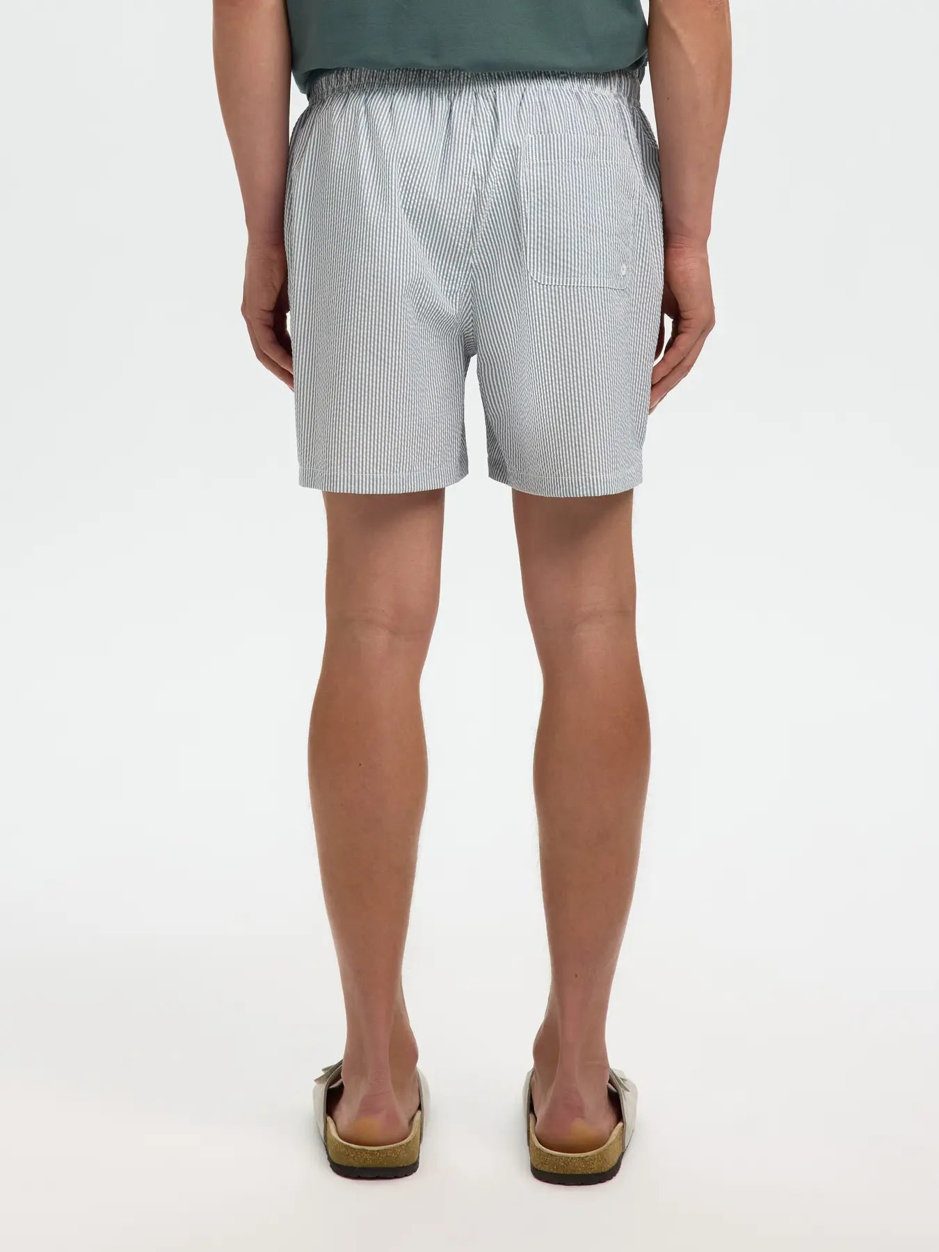 shorts badshort swim shorts Cooper seersucker swimshorts selected homme badbyxor randiga blue mirage blå white vit
