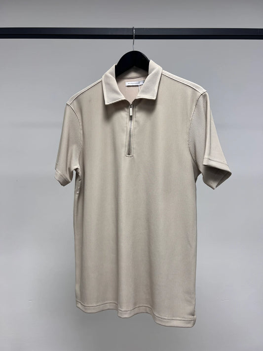 pike pikè brand island alonzo zip polo krage zip dark sand beige