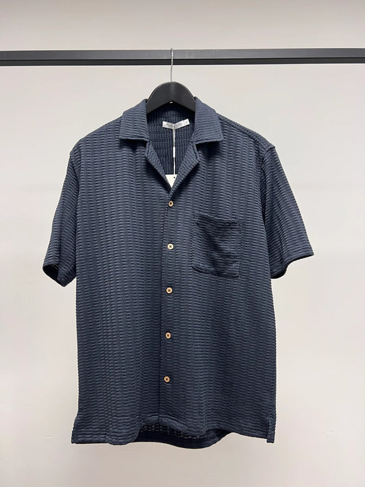 skjorta shirt brand island barrett shirt kort ärm kortärmad cuba karge blue blå navy sommar skjorta