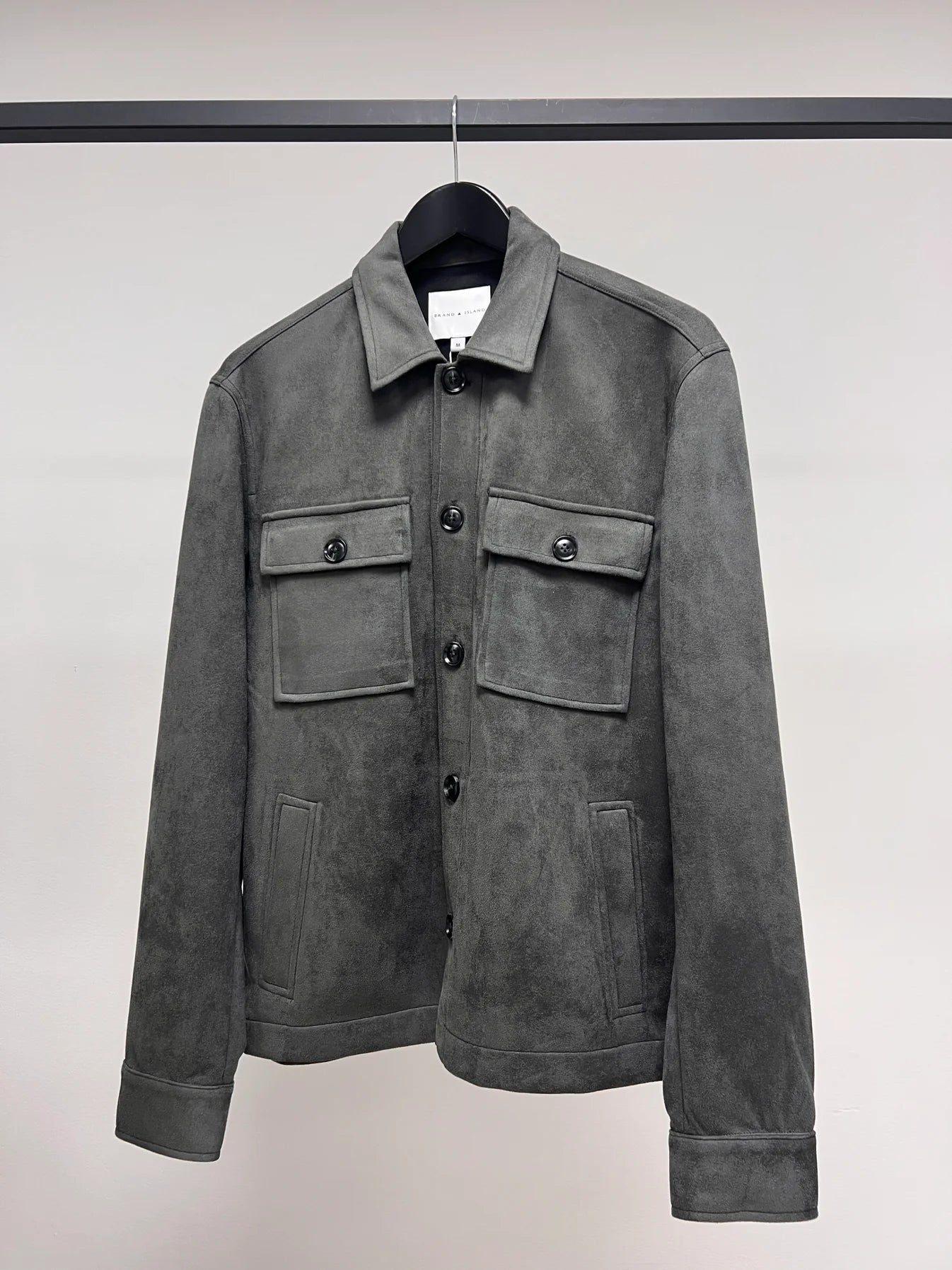 overshirt brand island denki overshirt överskjorta jacka mocka knappar dark grey grå