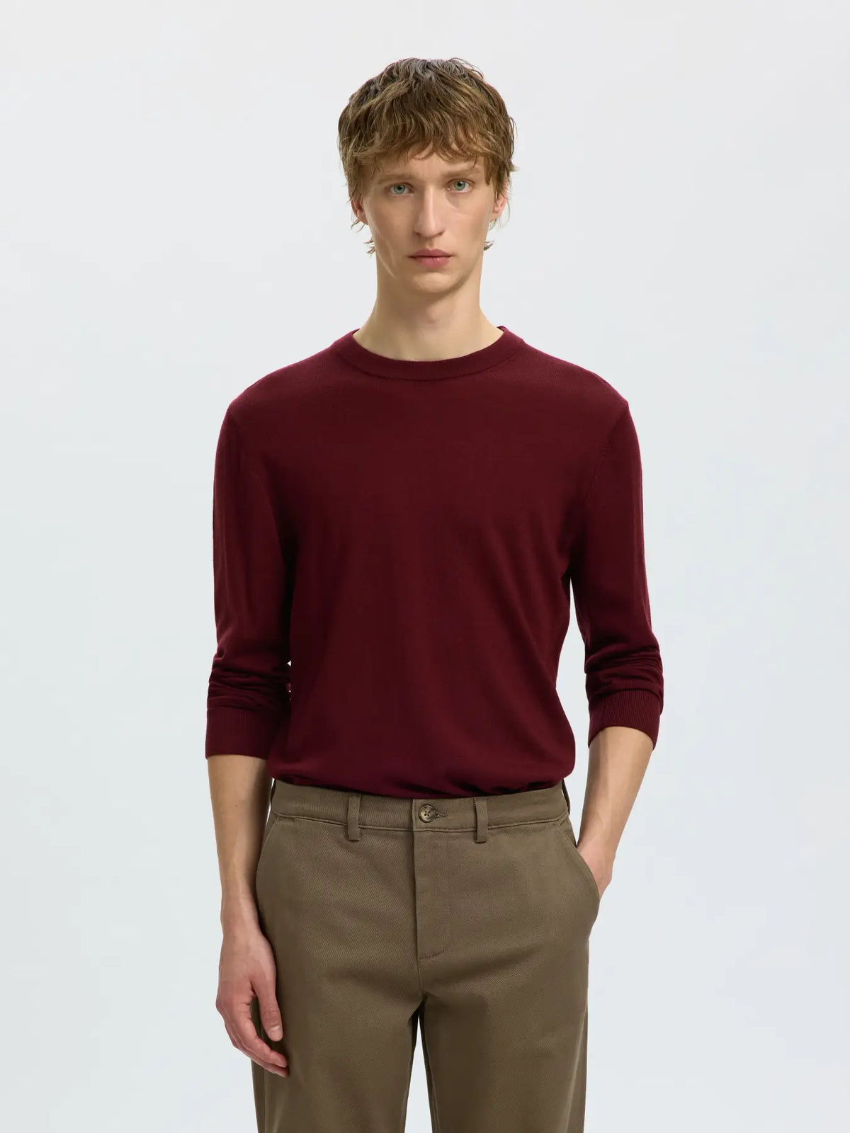 tröja tray merino knit selected homme sweater ull stickad ulltröja tawny port red röd vinröd fri frakt stenungsund