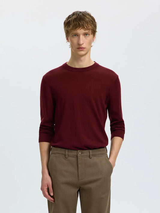 tröja tray merino knit selected homme sweater ull stickad ulltröja tawny port red röd vinröd fri frakt stenungsund