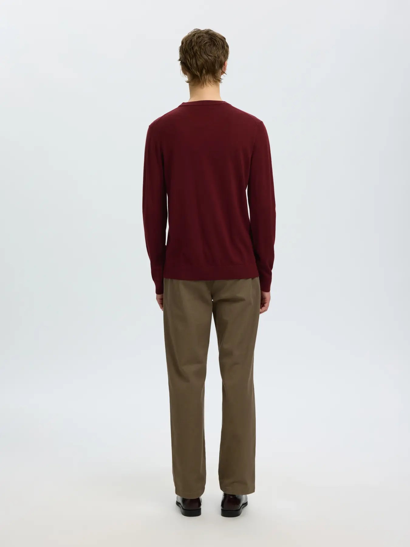 tröja tray merino knit selected homme sweater ull stickad ulltröja tawny port red röd vinröd fri frakt stenungsund