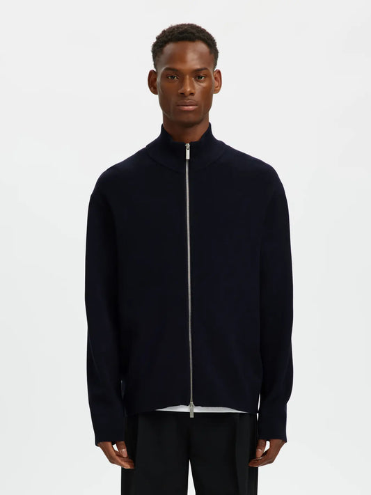tröja cardigan selected homme teller relaxed zip cardigan knit sweater sky captain navy blue blå