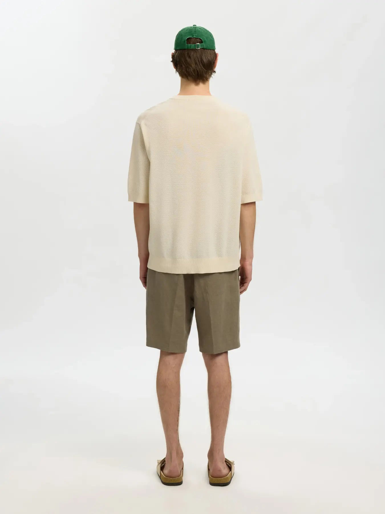 t-shirt selected homme torino ss relaxed structure crew neck tee stickad brich sand beige stenungsund