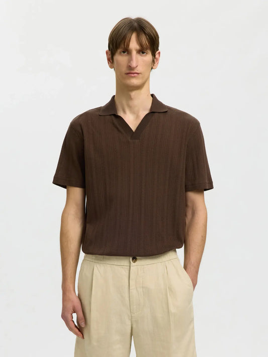 pike pikè selected homme travis polo krage bracken brown brun piketröja pikètröja