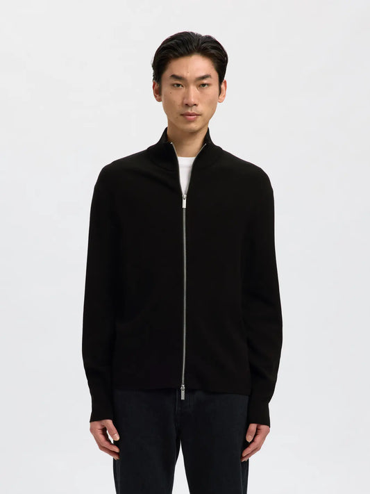 tröja cardigan selected homme teller relaxed zip cardigan knit sweater black svart