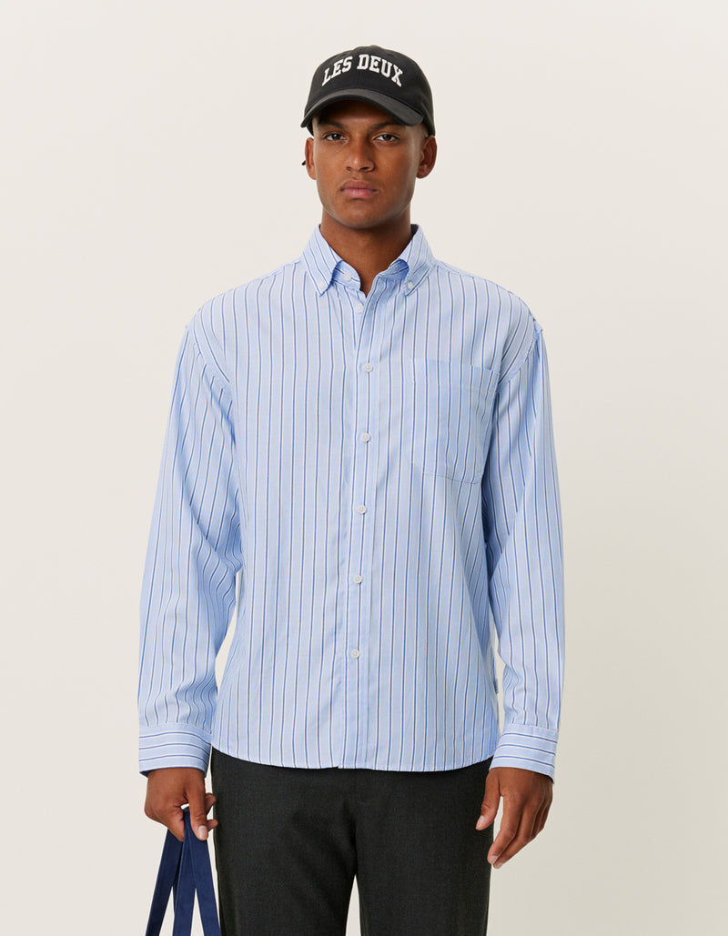 skjorta shirt les deux kolton herringbone poplin shirt white blue vit blå botten down