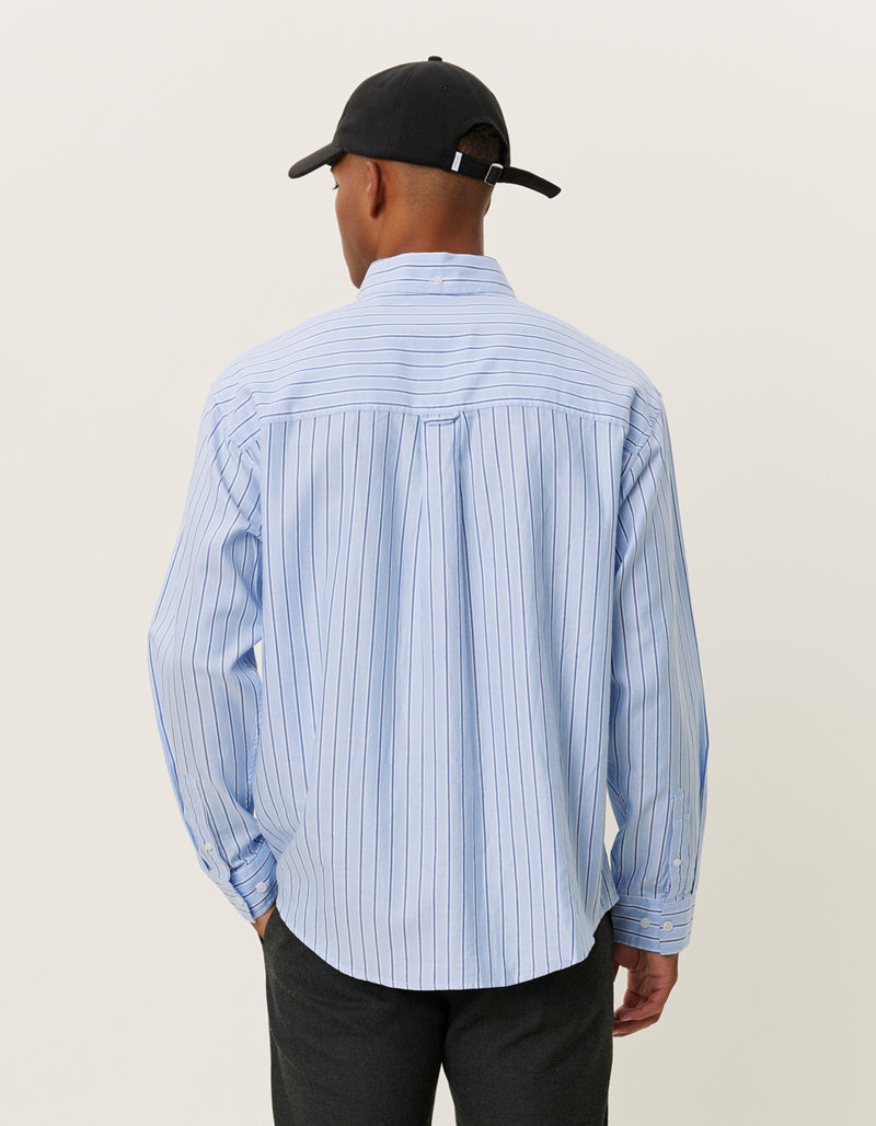 skjorta shirt les deux kolton herringbone poplin shirt white blue vit blå botten down