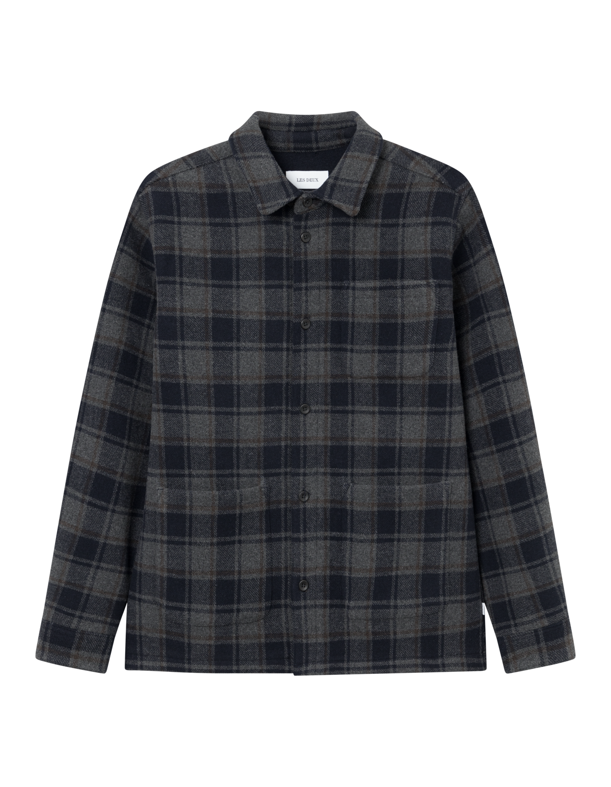 overshirt les deux jason check charcoal navy grå blå randig rutig överskjorta