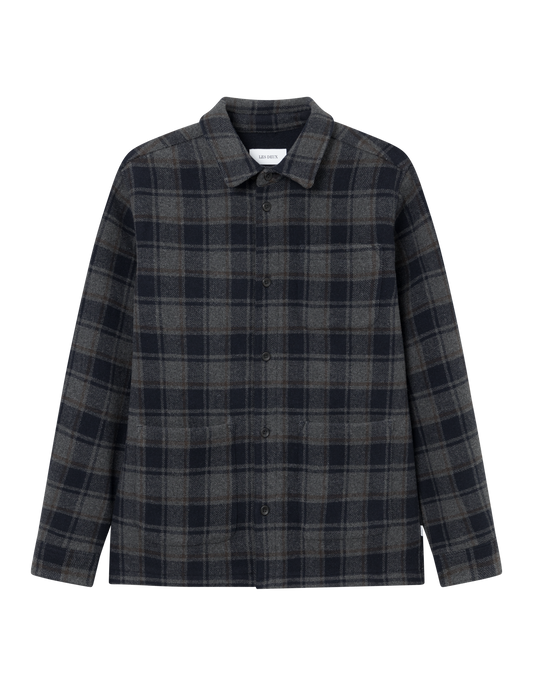 overshirt les deux jason check charcoal navy grå blå randig rutig överskjorta