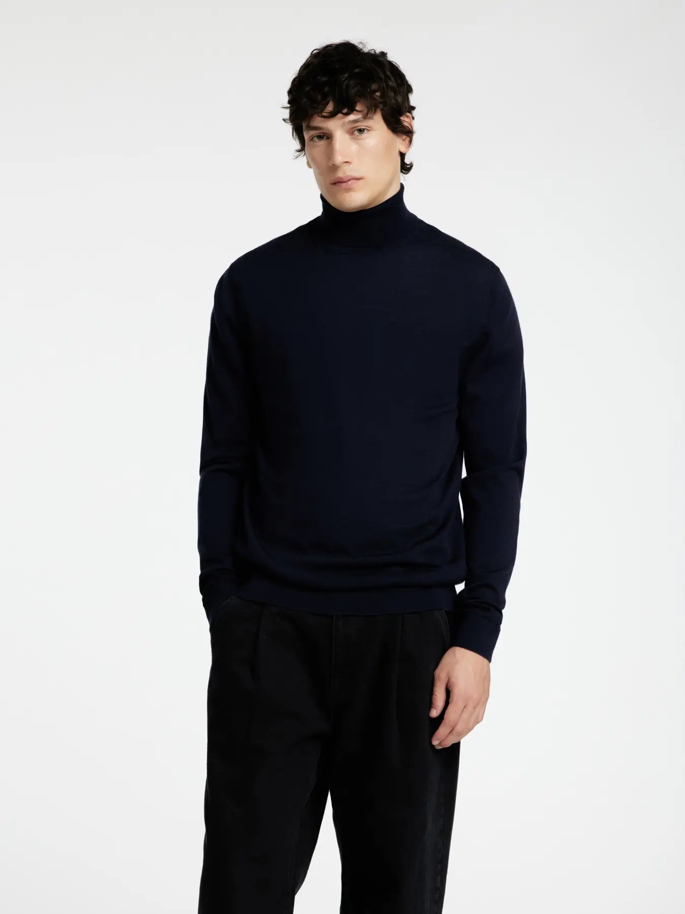 tray ls knit merino roll neck selected homme polotröja ull merinoull navy blazer blue blå