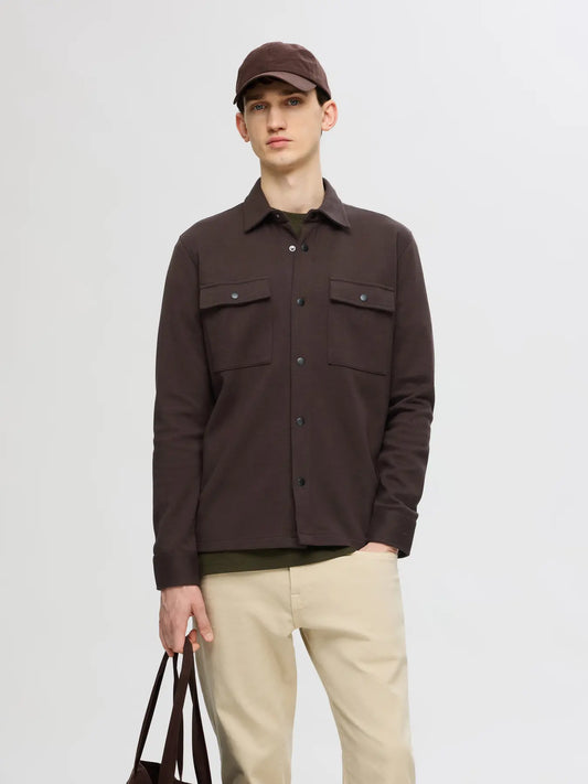 overshirt jackie sweat överskjorta selected homme chocolate torte brown brun