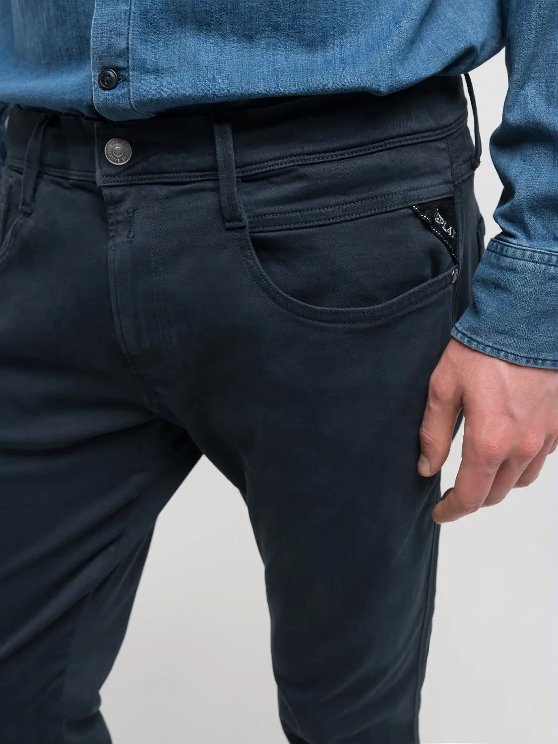 anbass hyperflex jeans replay denim 914 slim fit stretch replayjeans navy blå