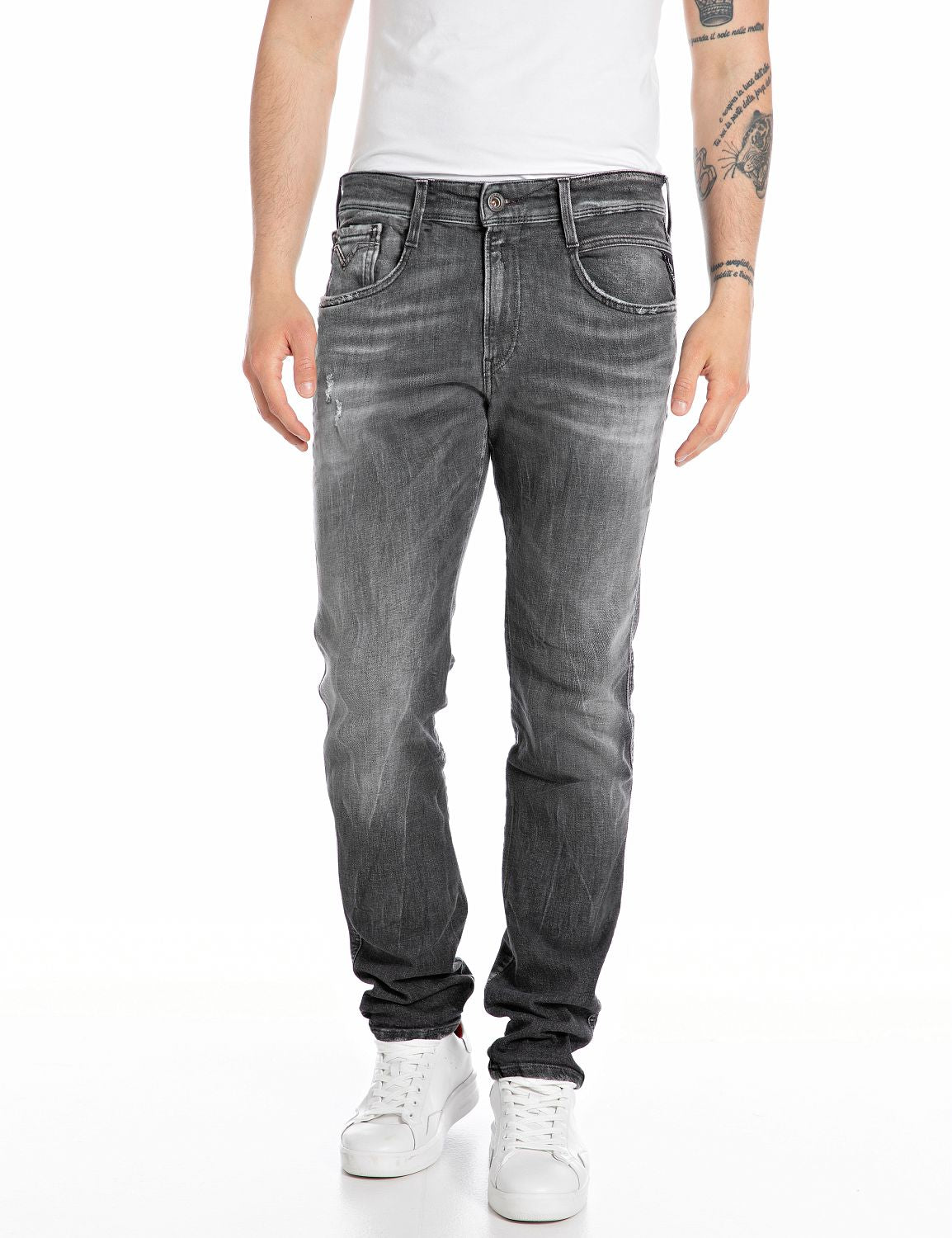 jeans anbass replay age 05 914q stretch denim slim fit replayjeans grå grey svart black slitnajeans