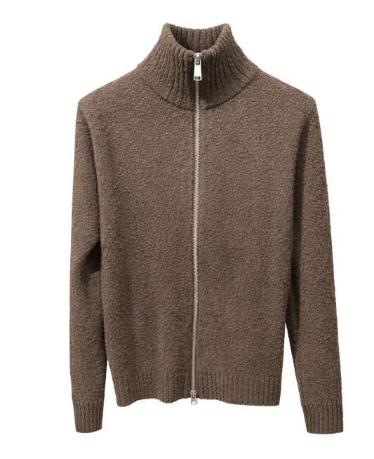 tröja knit marcello zip knit brand island cardigan dragkedja sweater brown brun fri frakt stenungsund