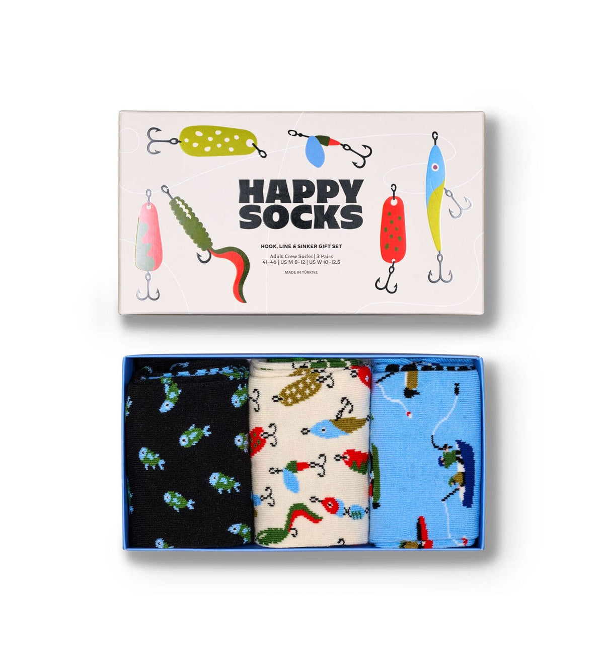 sockar strumpor happysocks happy socks hook line sinker gift box fiska fishing fiskar roliga sockar fri frakt stenungsund