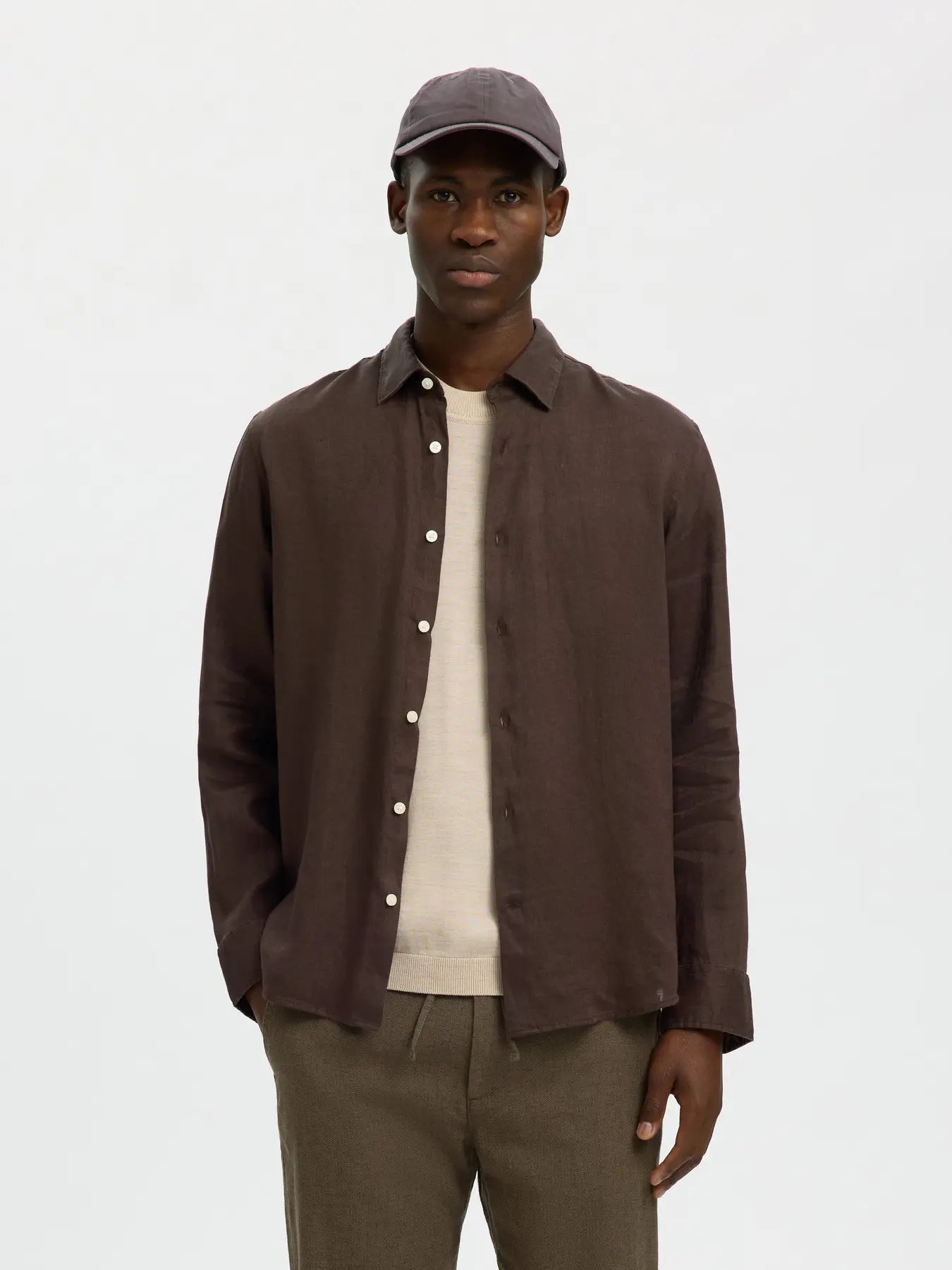skjorta linne linen selected homme kylian linnes kjorta linen shirt sommar skjorta delicioso brown brun