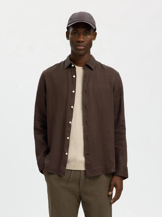 skjorta linne linen selected homme kylian linnes kjorta linen shirt sommar skjorta delicioso brown brun
