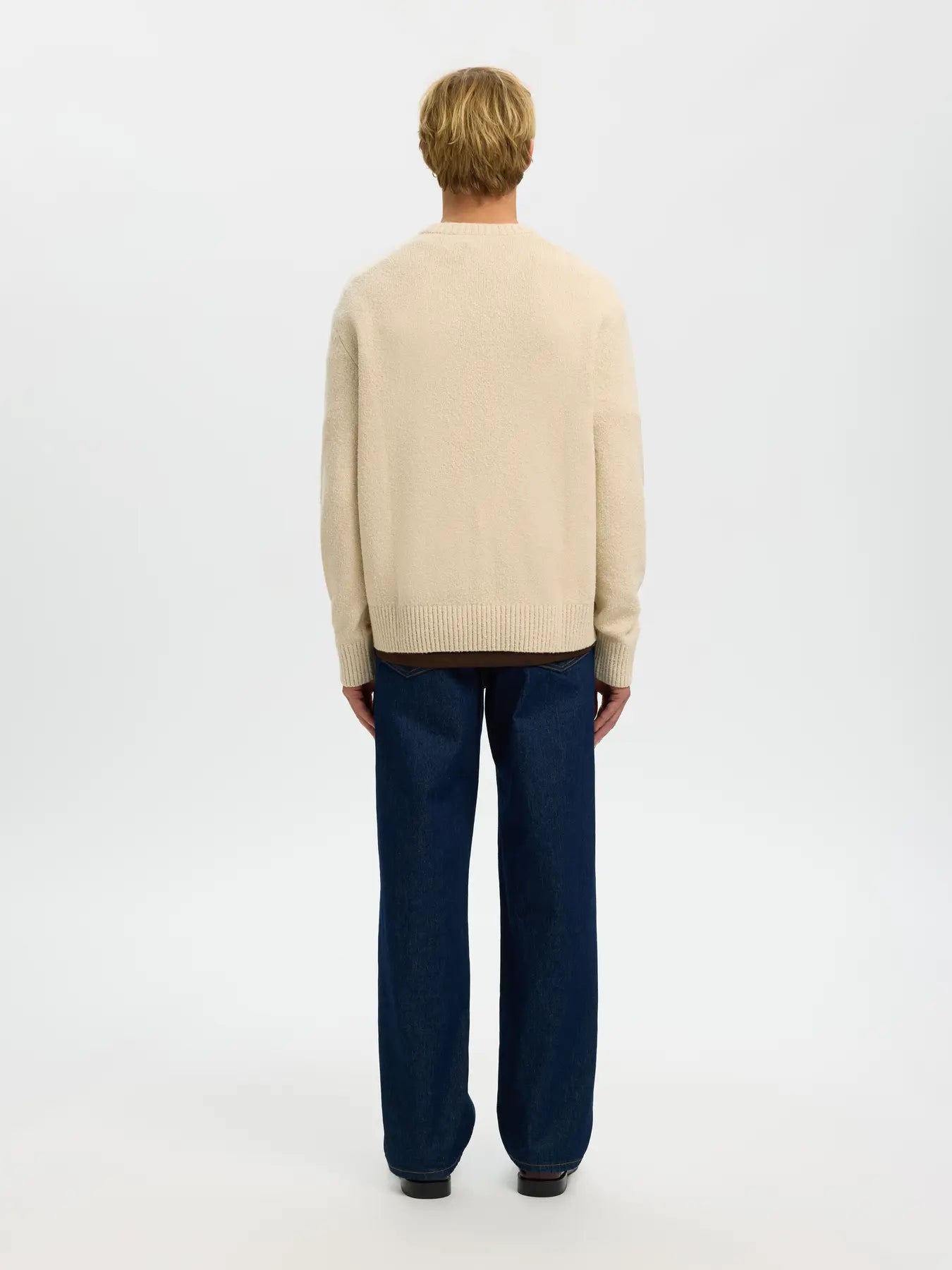 tröja selected homme alex knit crew neck sweater stickad oatmeal sand beige