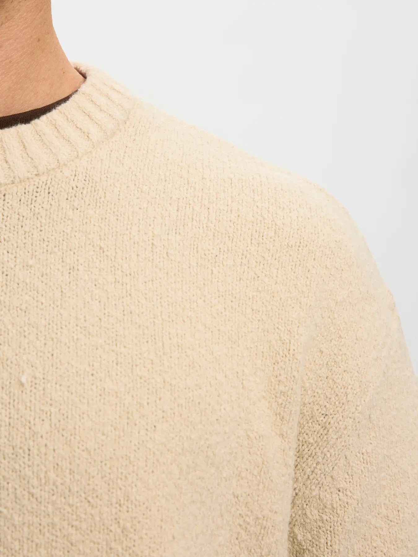 tröja selected homme alex knit crew neck sweater stickad oatmeal sand beige