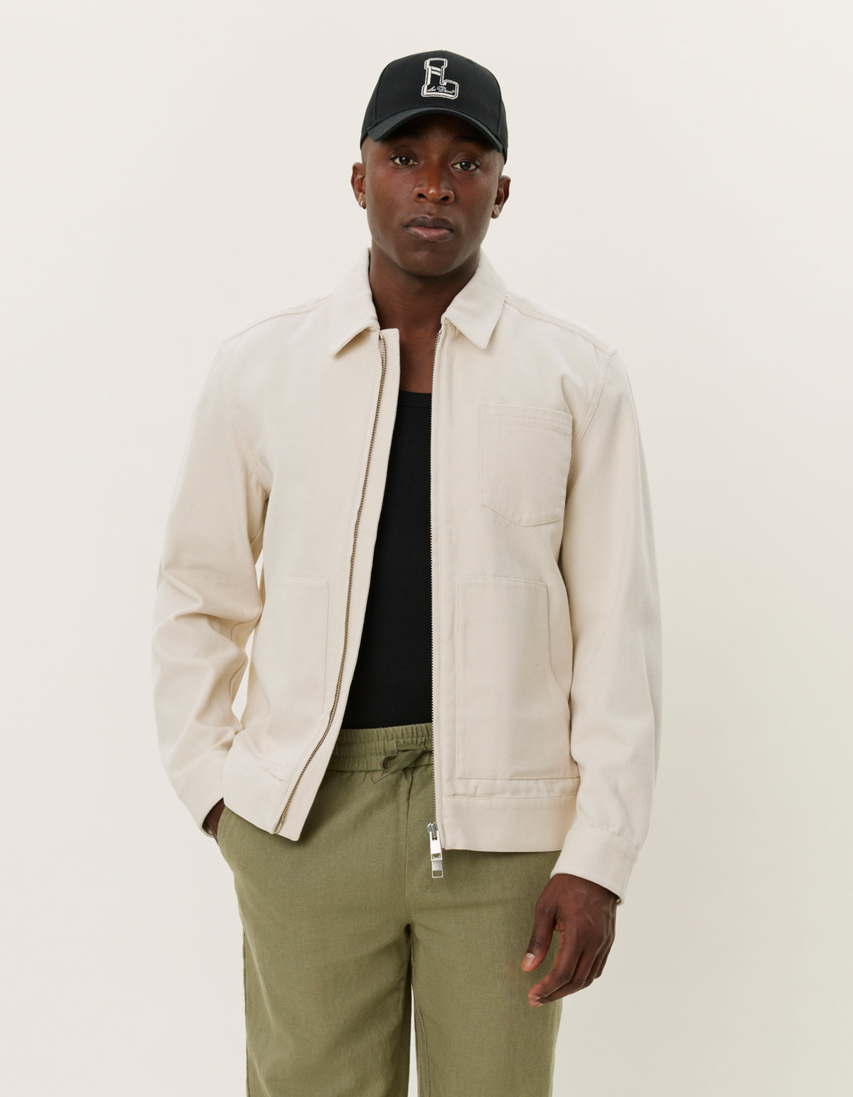 overshirt les deux robert canvas jacket ivory sand beige dragkedja zip överskjorta jacka