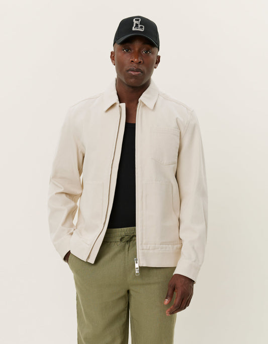 overshirt les deux robert canvas jacket ivory sand beige dragkedja zip överskjorta jacka