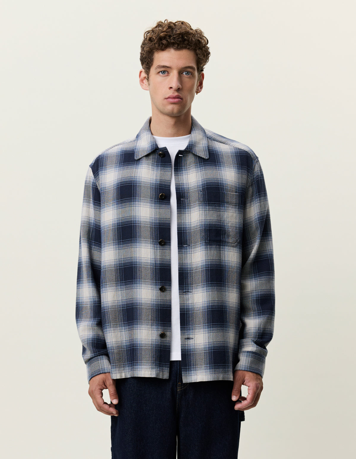 overshirt les deux shadowcheck overshirt skjorta överskjorta rutig randig dark navy blue blå fri frakt stenungsund